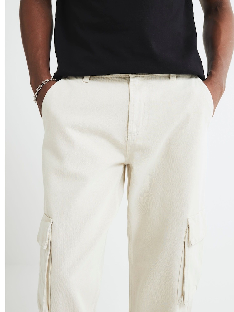 River Island Natural Loose 100% Cotton Cargo Jeans - Image 4 of 4