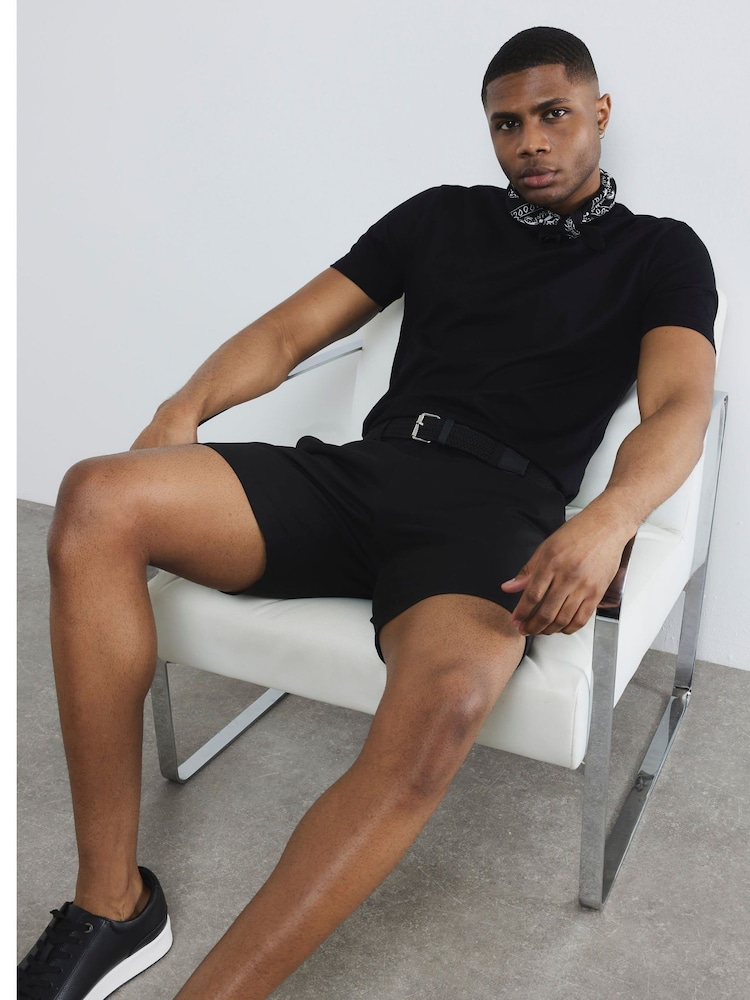 River Island Black Belted Core Decal Chino Shorts - Image 1 of 6