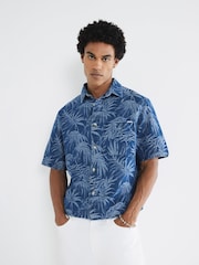 River Island Blue Denim Boxy Fit Palm Print Shirt - Image 1 of 4