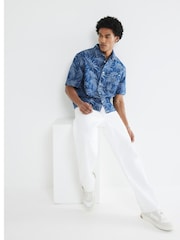 River Island Blue Denim Boxy Fit Palm Print Shirt - Image 3 of 4