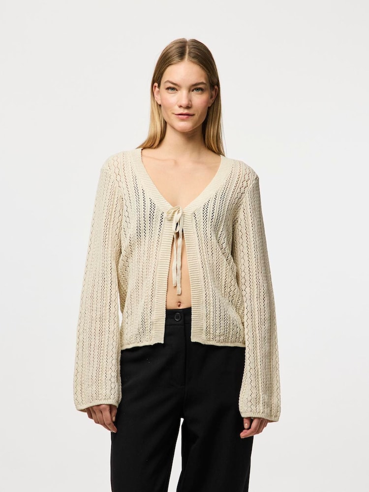 Creme - PIECES Long Sleeve Crochet Cardigan - Imagem 1 de 3