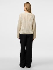 Creme - PIECES Long Sleeve Crochet Cardigan - Imagem 3 de 3