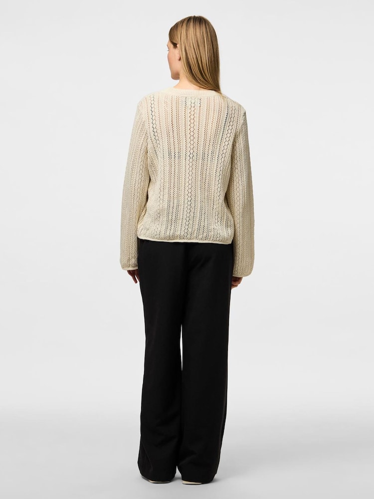 Creme - PIECES Long Sleeve Crochet Cardigan - Imagem 3 de 3
