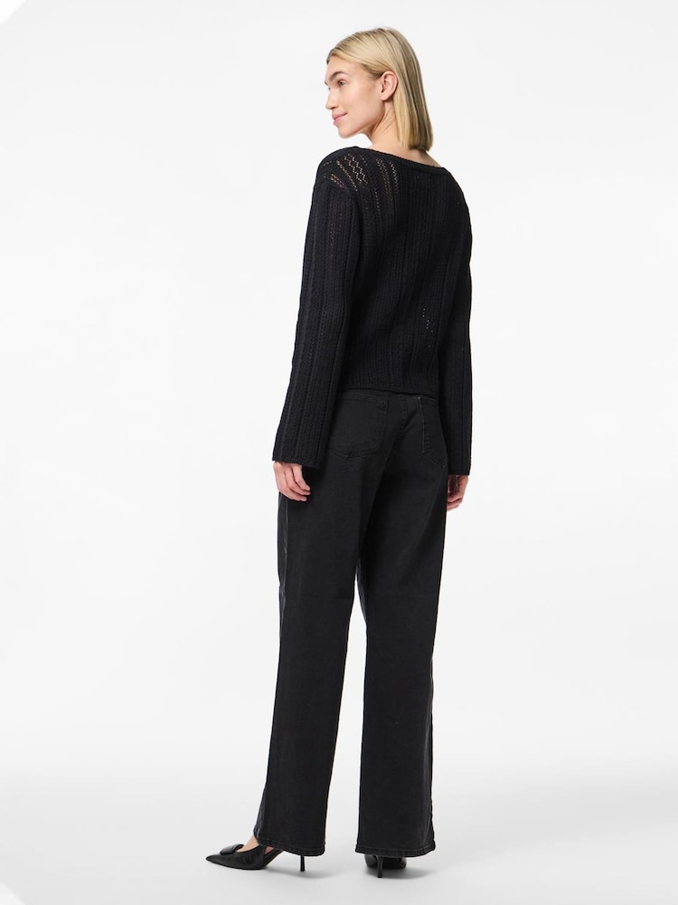 Preto - PIECES Long Sleeve Crochet Cardigan - Imagem 3 de 3