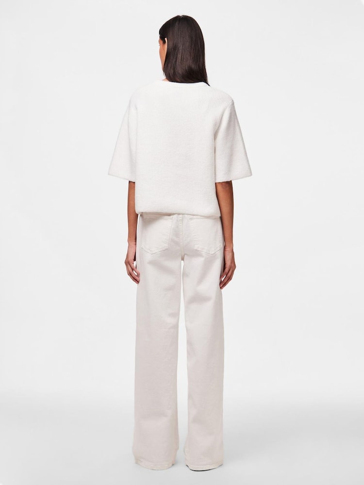 PIECES White Short Sleeve Round Neck Knitted Top - Image 2 of 3
