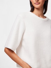 PIECES White Short Sleeve Round Neck Knitted Top - Image 3 of 3