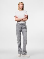 PIECES Grey Mid Rise Straight Leg Jeans - Image 1 of 5