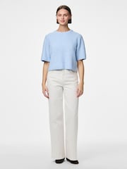 PIECES Blue Short Sleeve Round Neck Knitted Top - Image 2 of 4