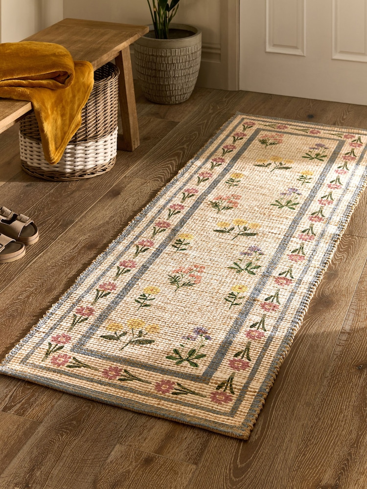 Floral Border Jute Runner - Imaginea 1 din 5