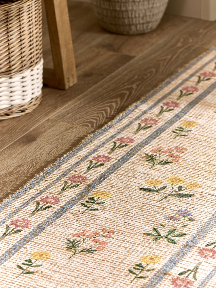 Floral Border Jute Runner - Imaginea 2 din 5