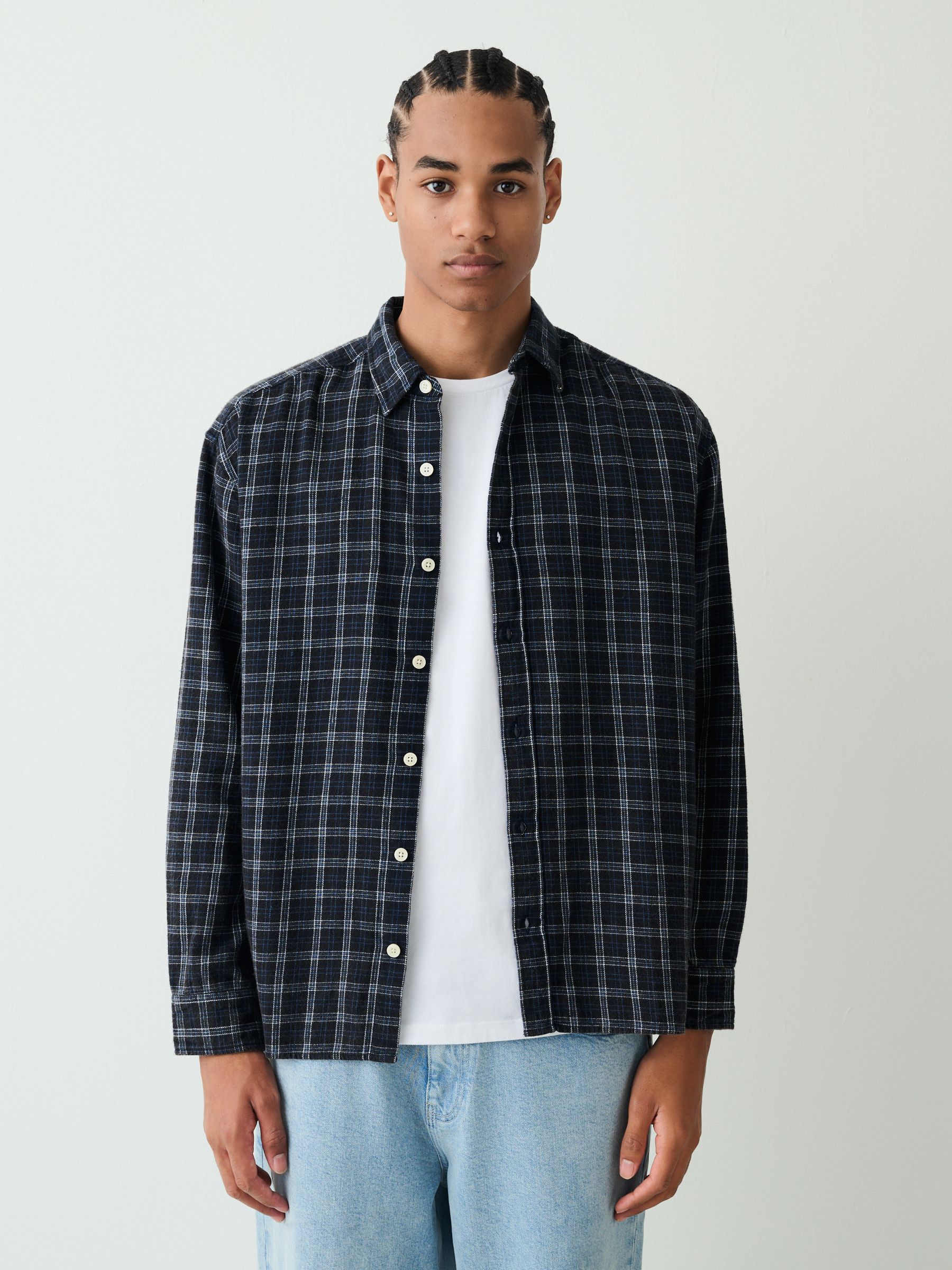 Buy Black Relaxed Fit Acid Check Long Sleeve Shirt from Next South