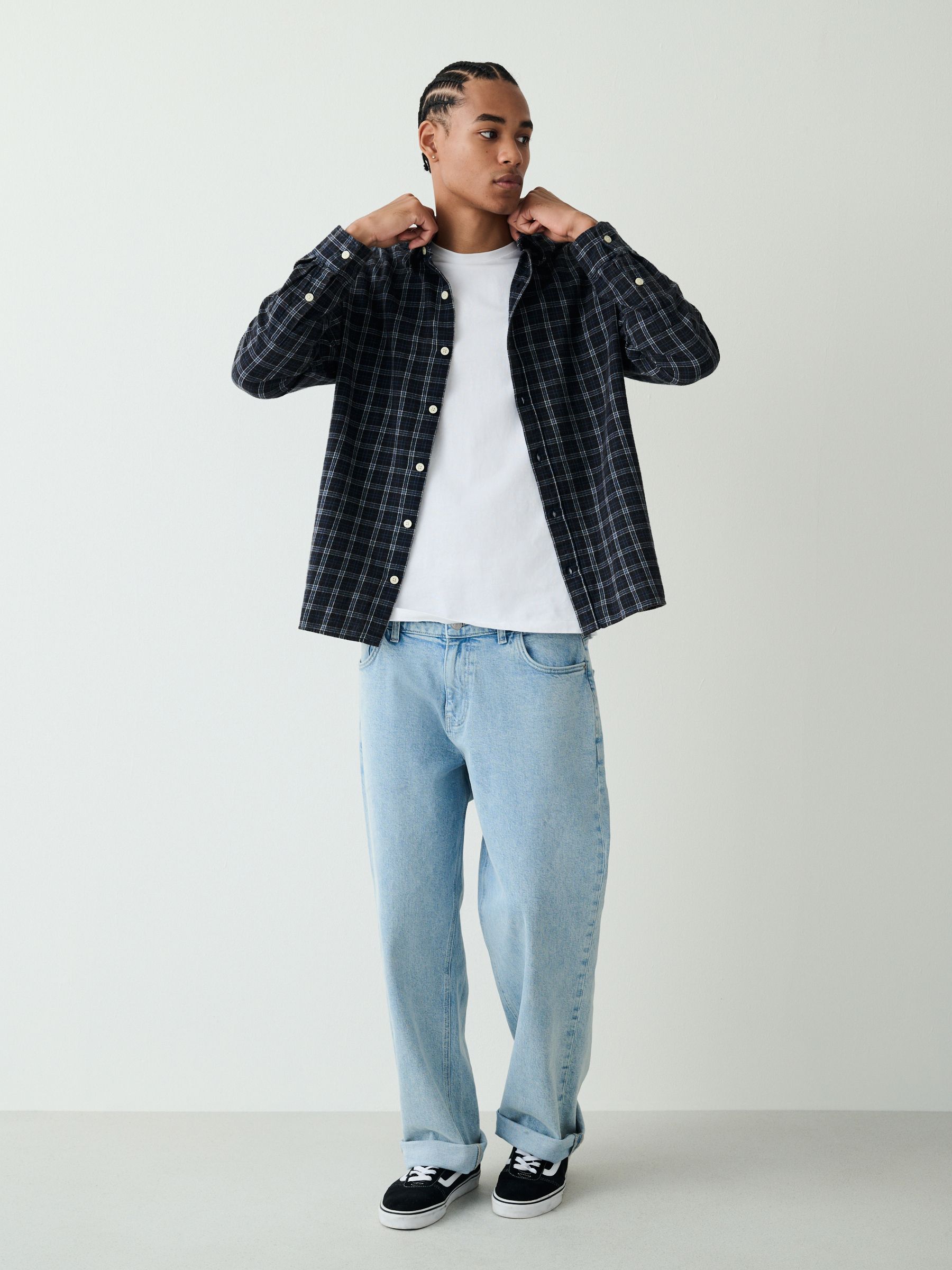 Buy Black Relaxed Fit Acid Check Long Sleeve Shirt from the Next