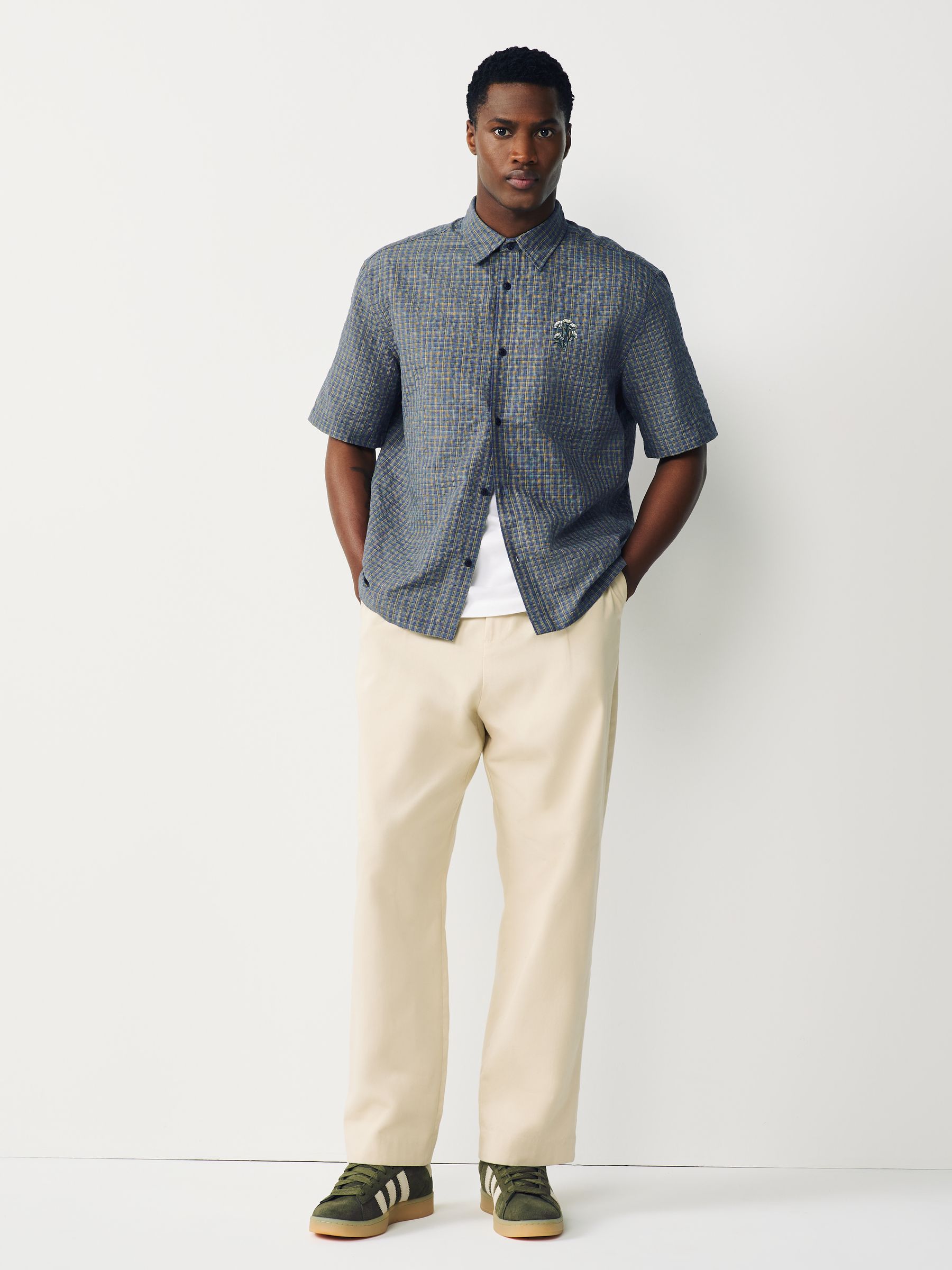 Buy Blue Check Gingham Seersucker Short Sleeve Shirt from Next Romania