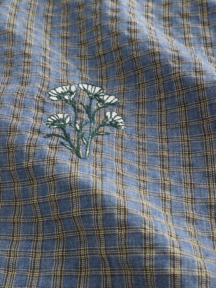 أزرق نيلي - قميص مربعات من نسيج سيرساكر بكُم طويل - صورة 3 من 3