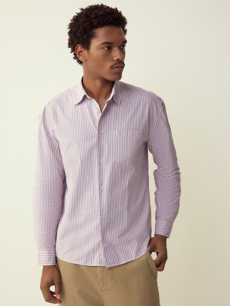 Pink Stripe Oxford Long Sleeve Shirt - Image 1 of 8 Pink Stripe Oxford Long Sleeve Shirt - Image 1 of 8