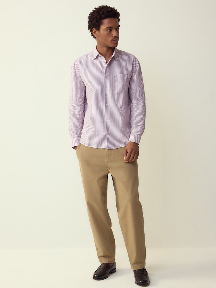Pink Stripe Oxford Long Sleeve Shirt - Image 2 of 8 Pink Stripe Oxford Long Sleeve Shirt - Image 2 of 8