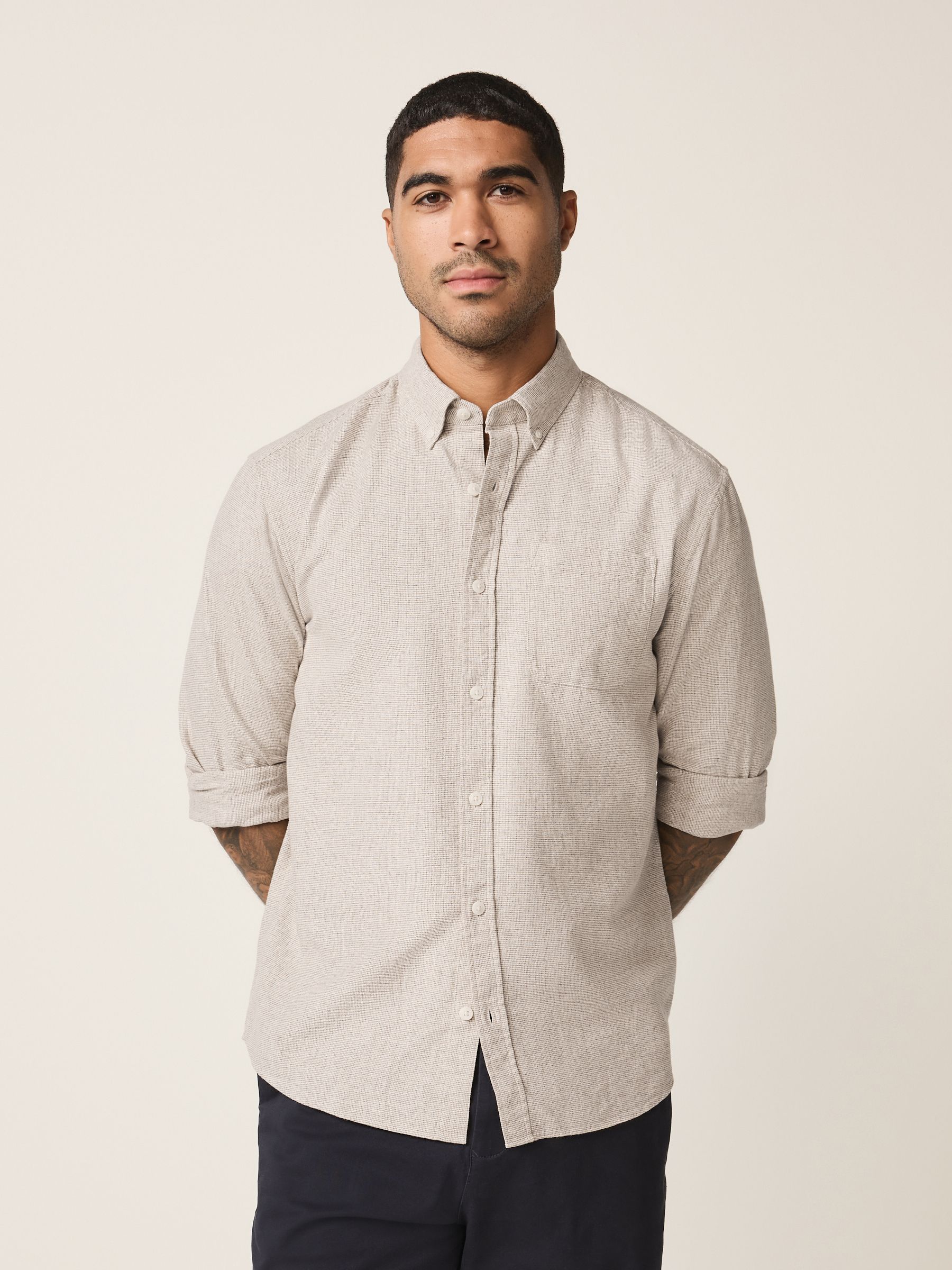 Buy Neutral Classic Collar Cotton Linen Blend Long Sleeve Shirt