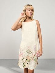 Ecru White Placement Floral - Dress curto com decote nas costas e Linen - Imagem 2 de 8