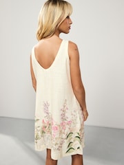 Ecru White Placement Floral - Dress curto com decote nas costas e Linen - Imagem 3 de 8