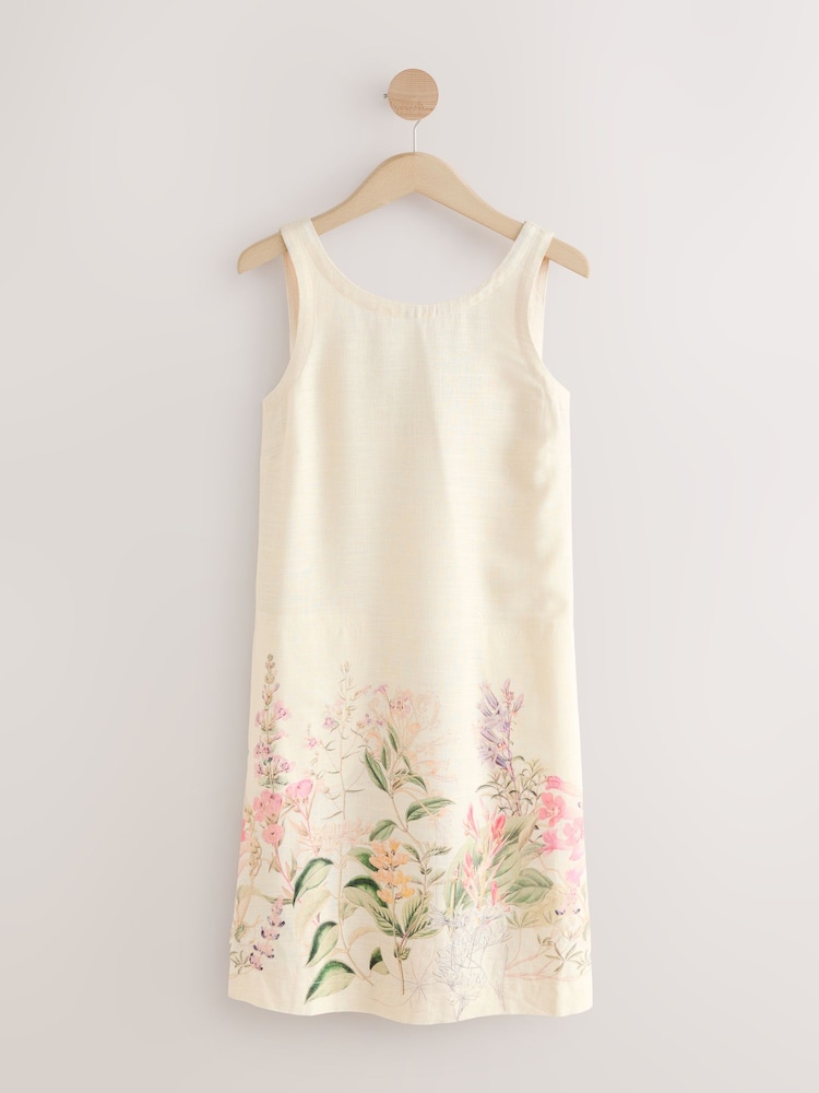 Buy Ecru White Floral Placement Print Scoop Back Mini Shift Dress With  Linen from Next USA