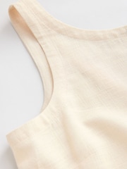 Ecru White Placement Floral - Dress curto com decote nas costas e Linen - Imagem 7 de 8