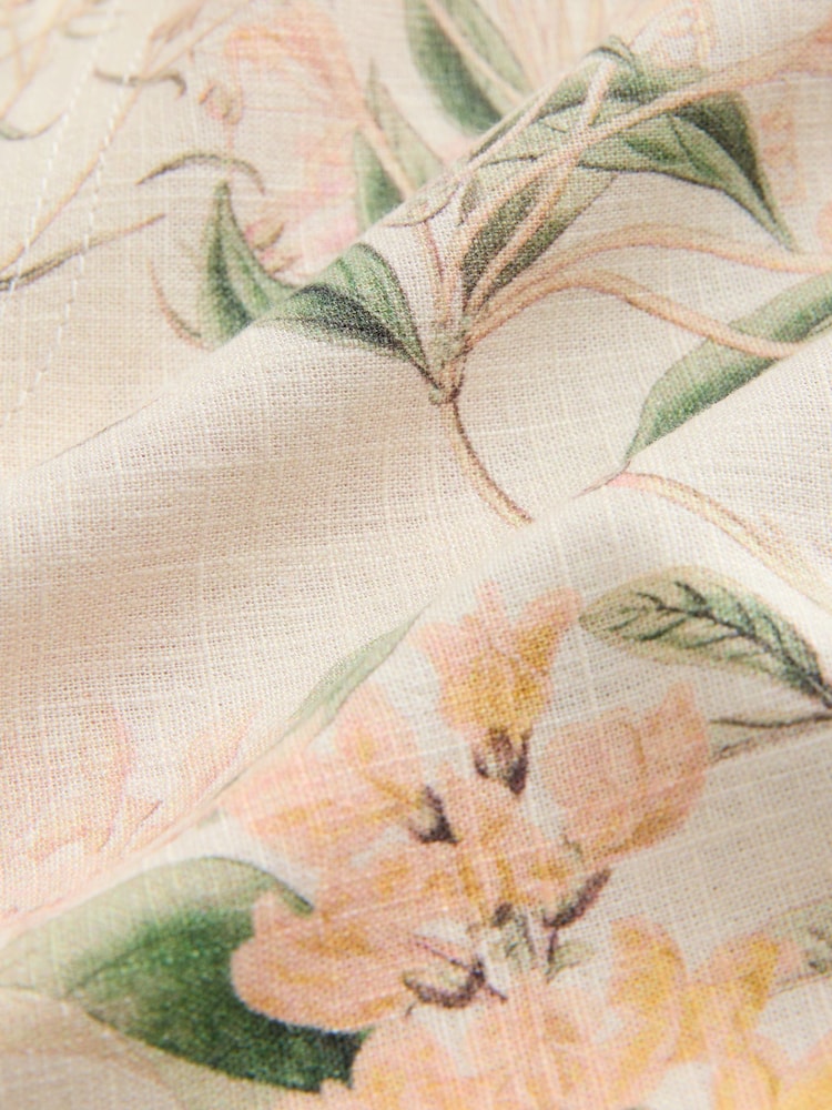 Ecru White Placement Floral - Dress curto com decote nas costas e Linen - Imagem 8 de 8