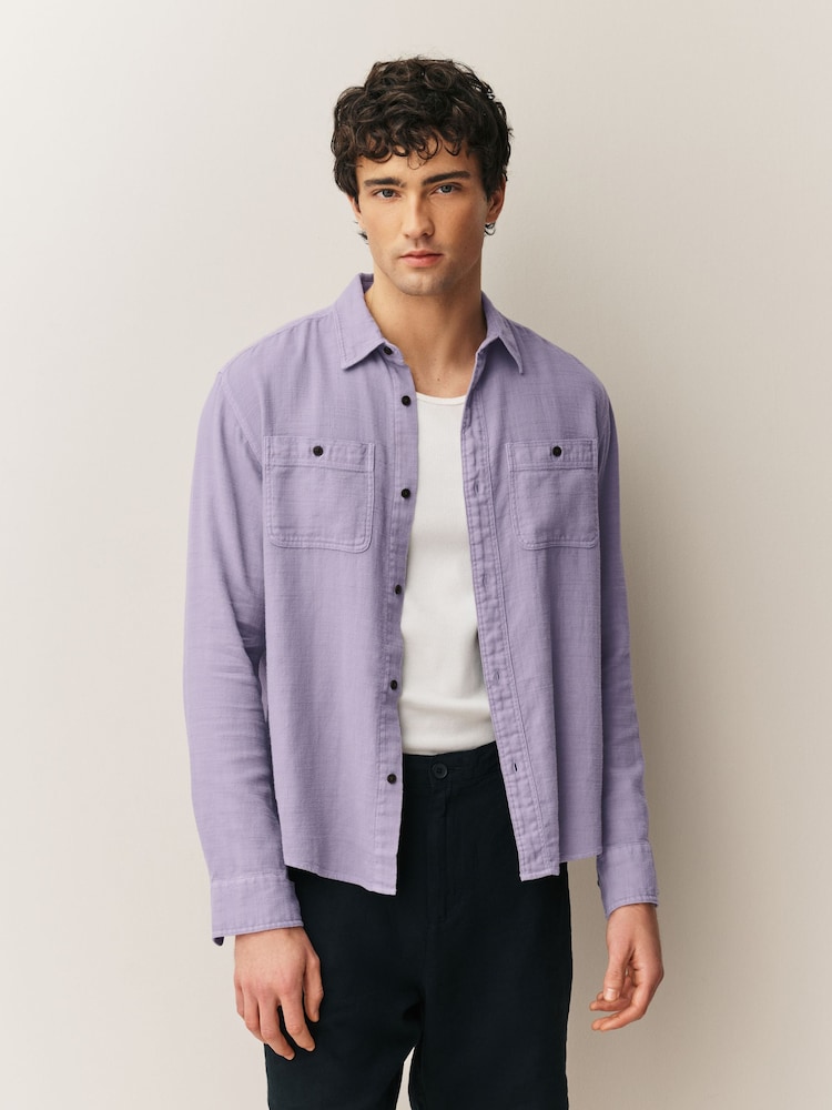 Violet - Textured Twin Pocket Long Sleeve Shirt - Imaginea 1 din 8 Violet - Textured Twin Pocket Long Sleeve Shirt - Imaginea 1 din 8