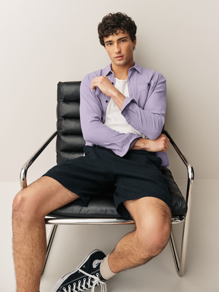 Violet - Textured Twin Pocket Long Sleeve Shirt - Imaginea 2 din 8 Violet - Textured Twin Pocket Long Sleeve Shirt - Imaginea 2 din 8