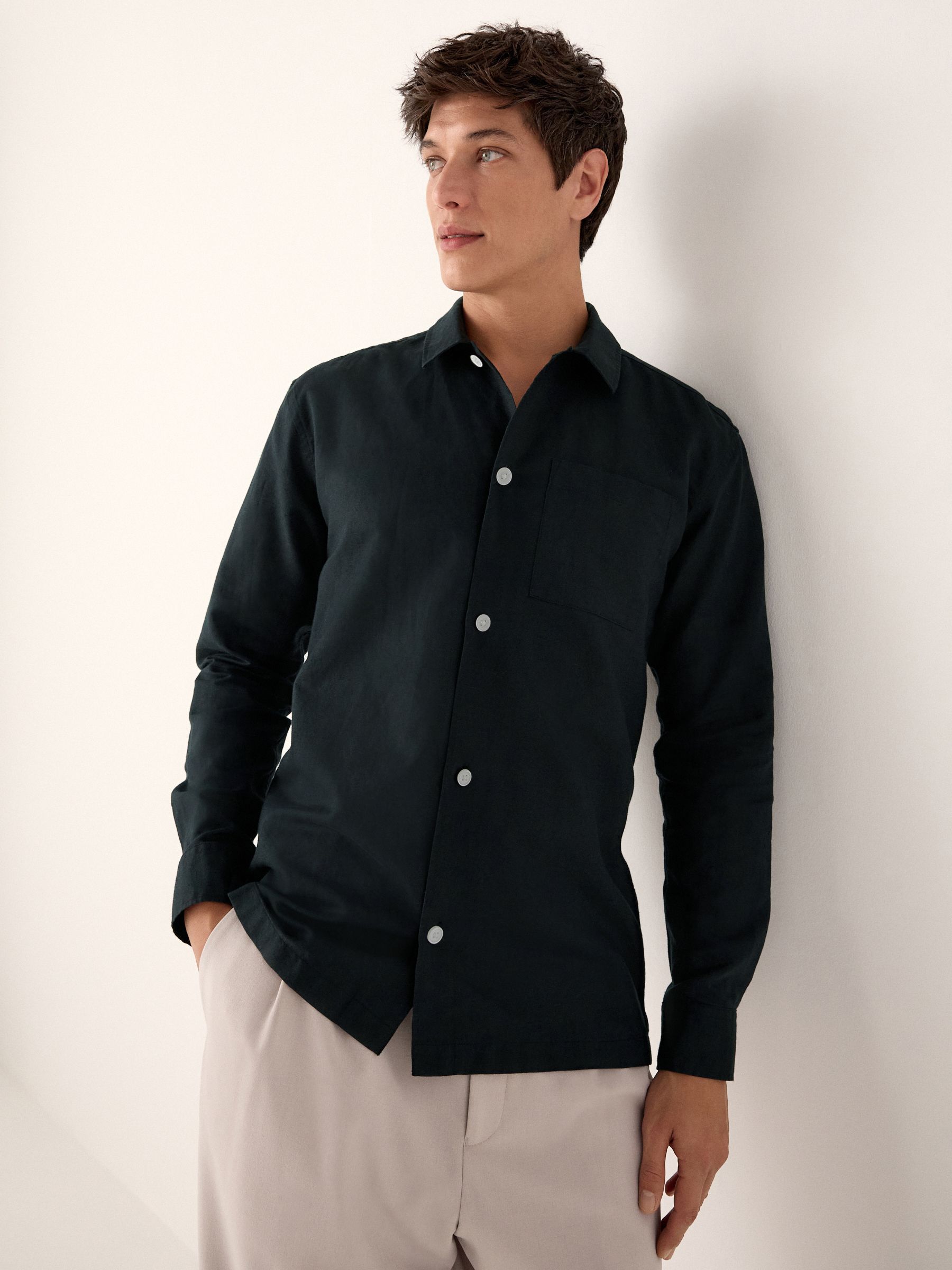 Buy Black Cotton Linen Blend Long Sleeve Shirt from Next USA
