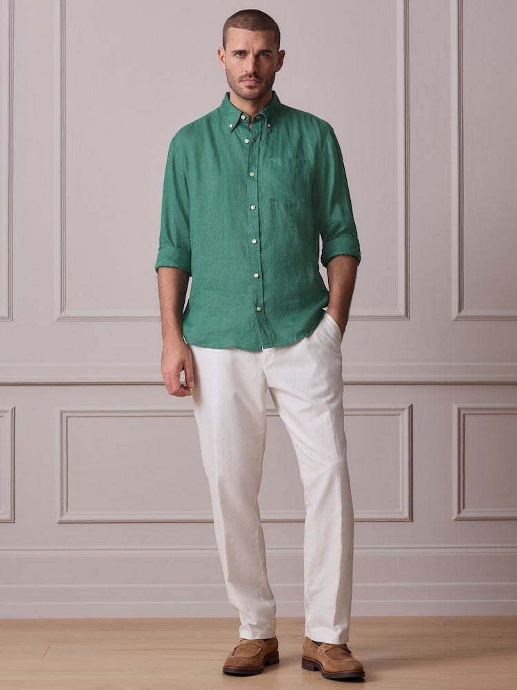 Green Linen Long Sleeve Shirt - Image 2 of 8