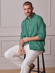 Green Linen Long Sleeve Shirt - Image 3 of 8
