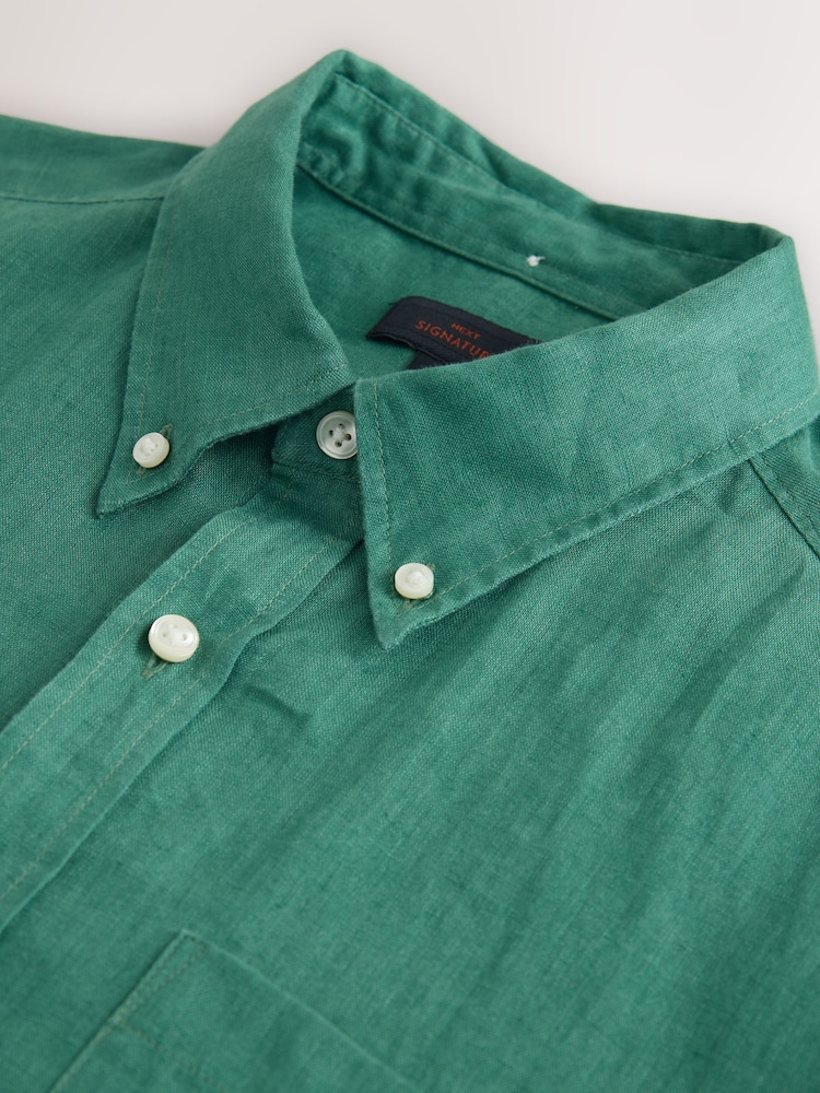 Green Linen Long Sleeve Shirt - Image 8 of 8