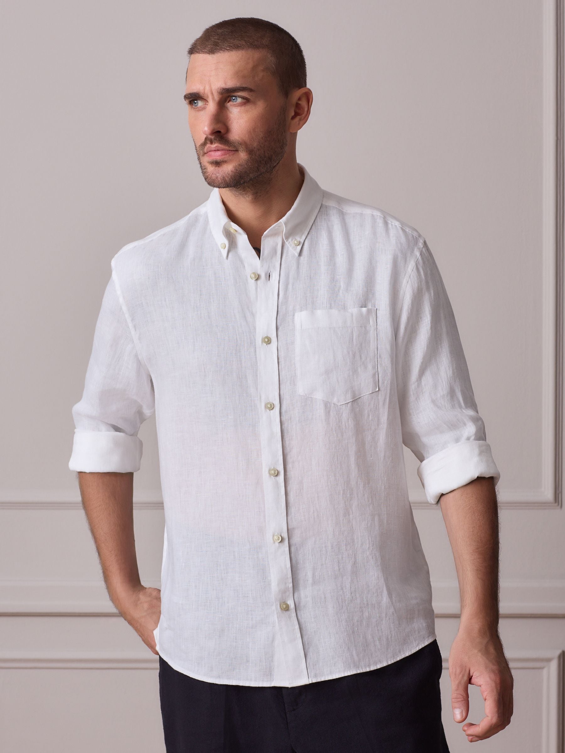 Buy White Long Sleeve Signature 100% Linen Shirt from Next USA