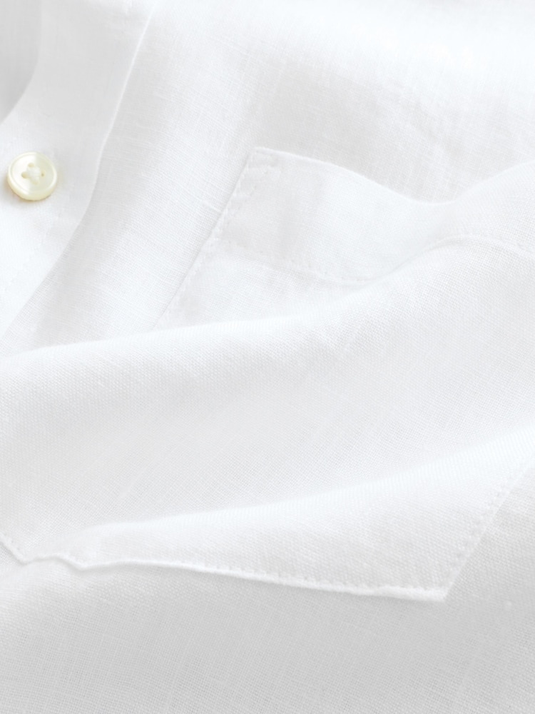 White Long Sleeve 100% Linen Signature Shirt - Image 10 of 10
