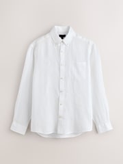 White Long Sleeve 100% Linen Signature Shirt - Image 7 of 10