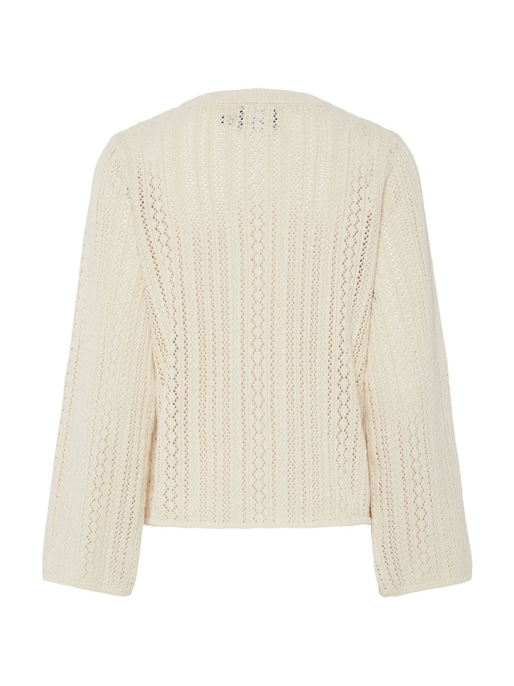 PIECES Cream Long Sleeve Round Neck Crochet Top - Image 2 of 2