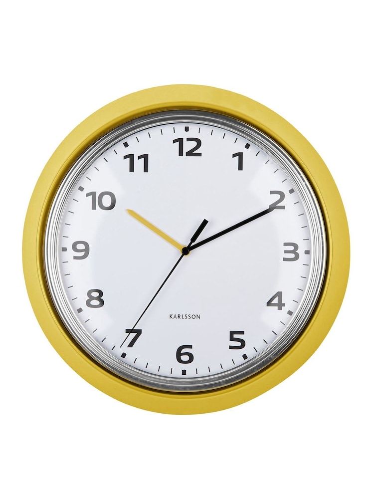 Karlsson Bright Yellow Modern Retro Wall Clock - Image 2 of 4 Karlsson Bright Yellow Modern Retro Wall Clock - Image 2 of 4