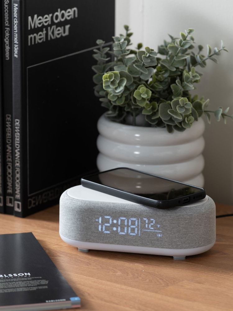Karlsson Mouse Grey Vogue Alarm Clock with Phone Charger - Image 1 of 5 Karlsson Mouse Grey Vogue Alarm Clock with Phone Charger - Image 1 of 5