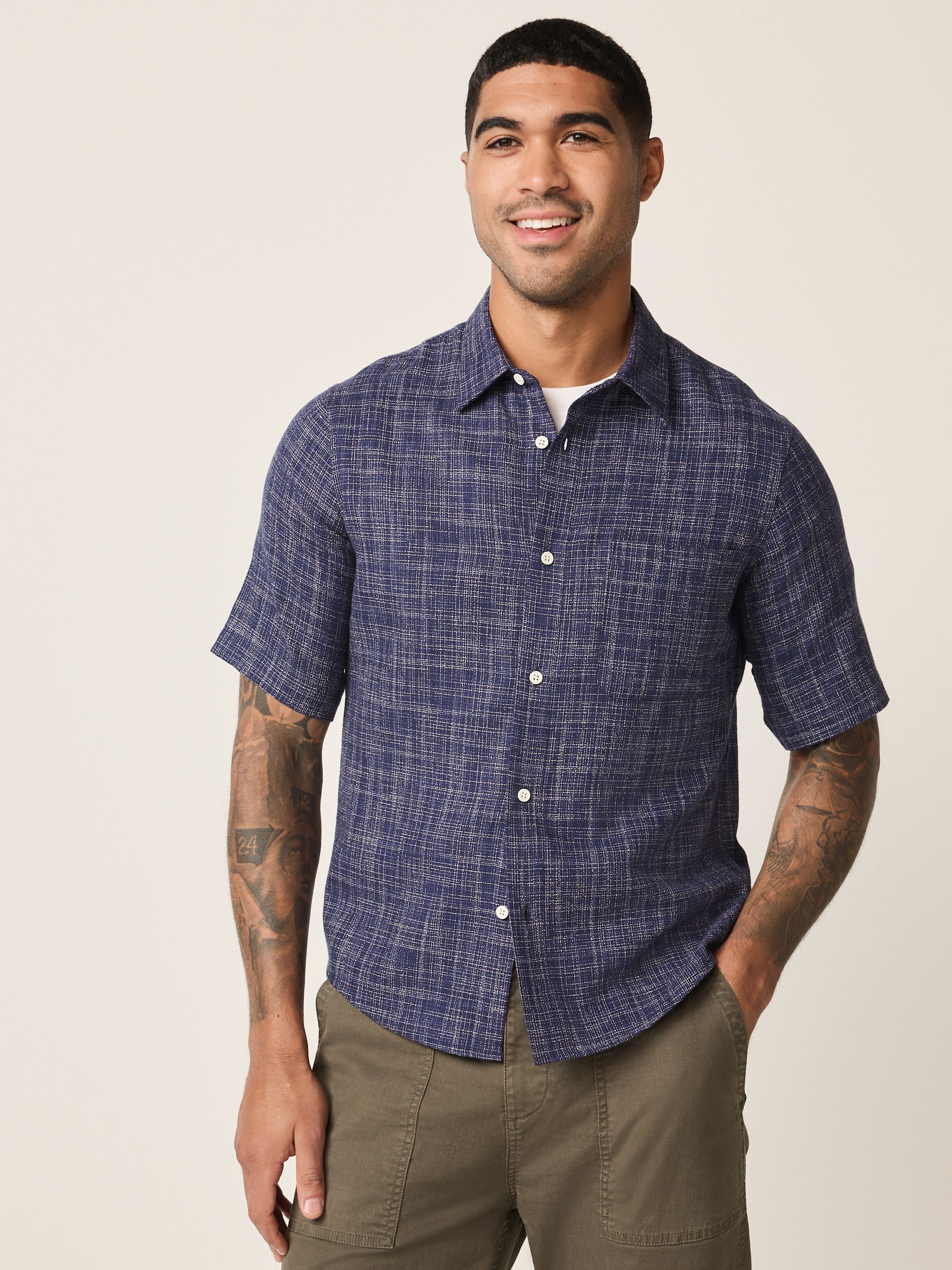 Buy Indigo Blue Textured Crosshatch Short Sleeve Shirt from Next USA