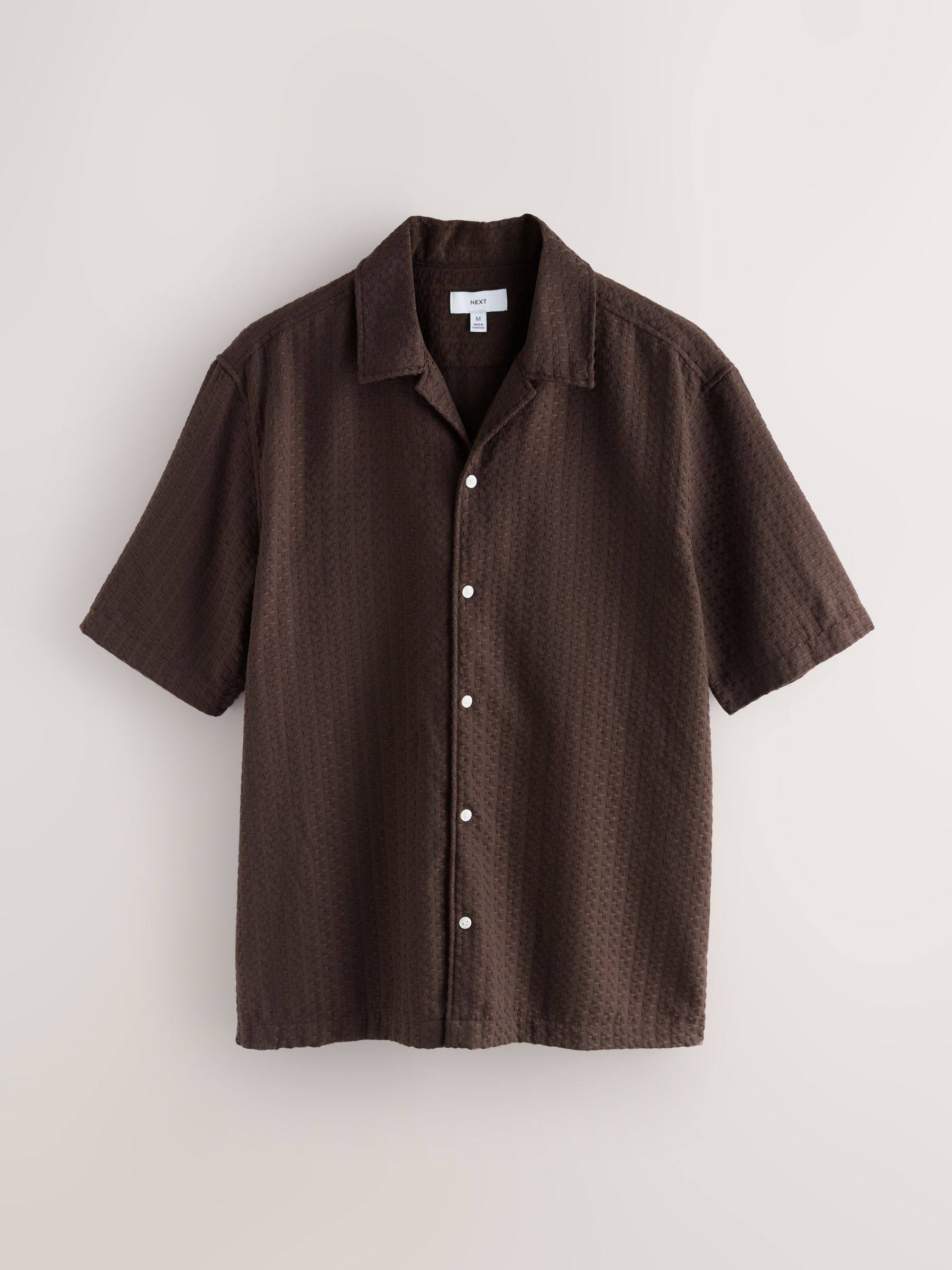 Buy Brown Regular Fit Textured Waffle Short Sleeve Shirt from Next USA
