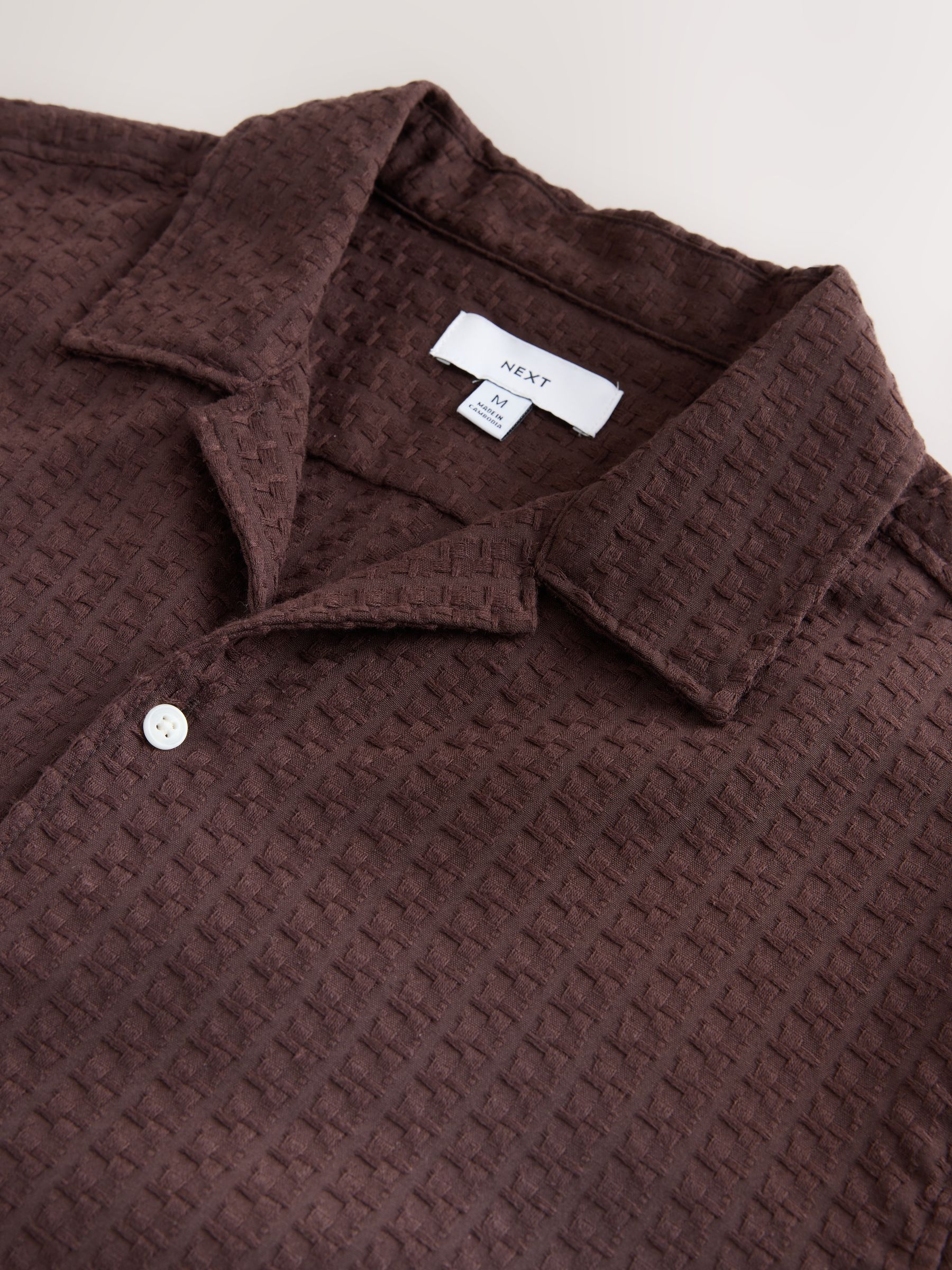 Buy Brown Regular Fit Textured Waffle Short Sleeve Shirt from Next USA