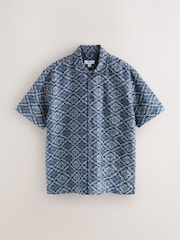 Blue Textured Navajo Style Short Sleeve Shirt - Image 5 of 7