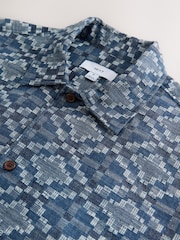 Blue Textured Navajo Style Short Sleeve Shirt - Image 7 of 7