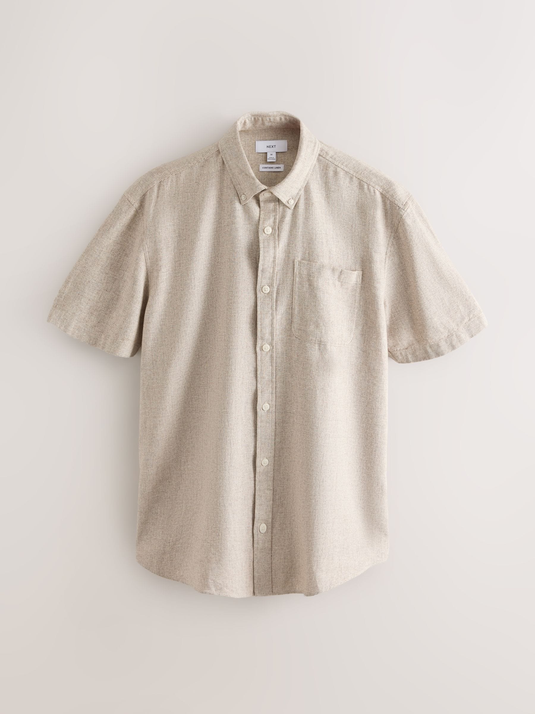 Buy White/Blue/Stone Cotton Linen Blend Short Sleeve Shirts 3 Pack