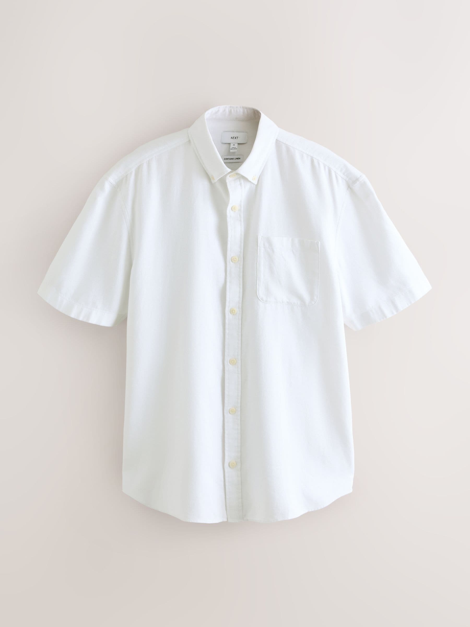 Buy White/Blue/Stone Cotton Linen Blend Short Sleeve Shirts 3 Pack