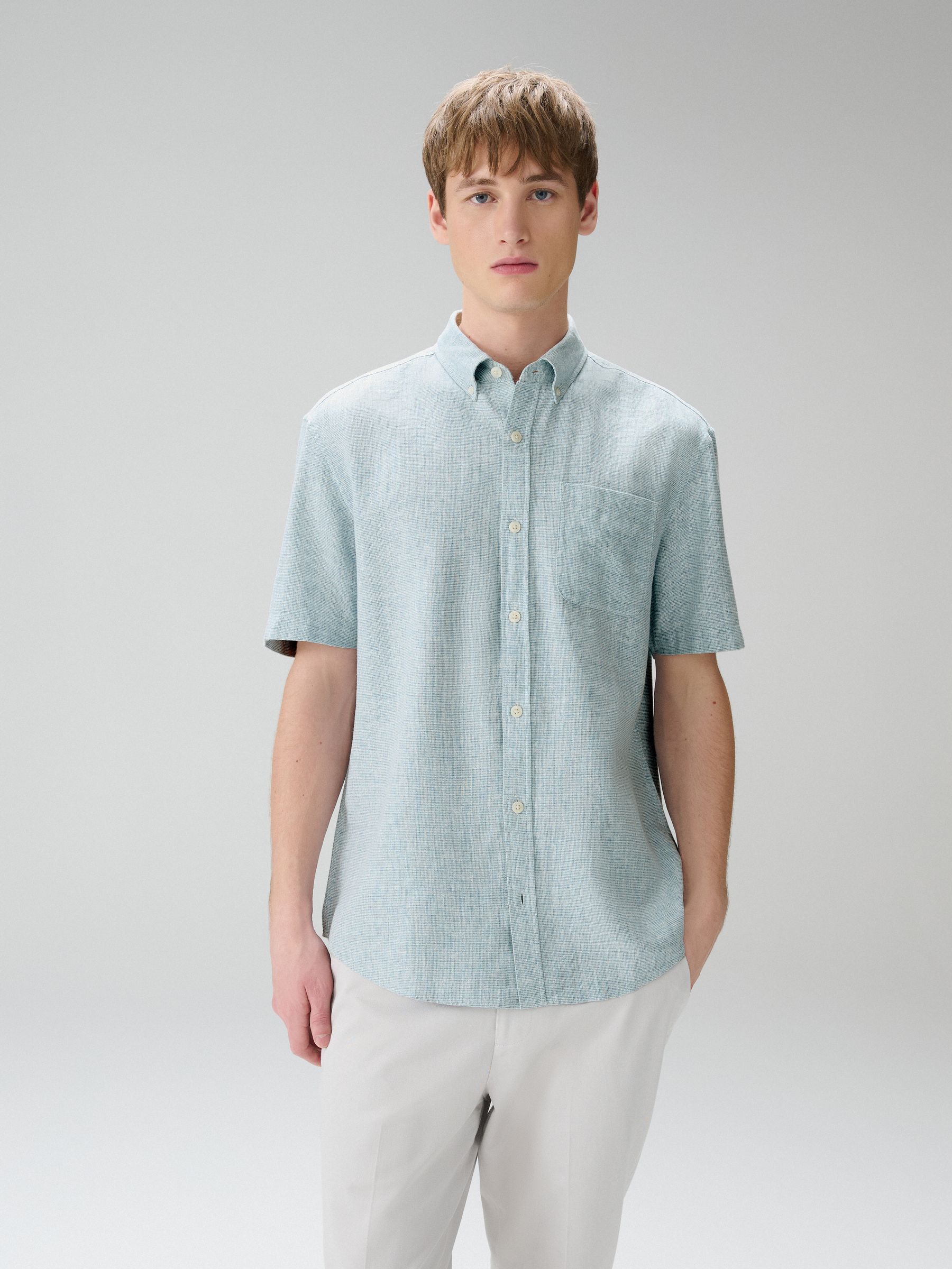 Buy White/Blue/Stone Cotton Linen Blend Short Sleeve Shirts 3 Pack