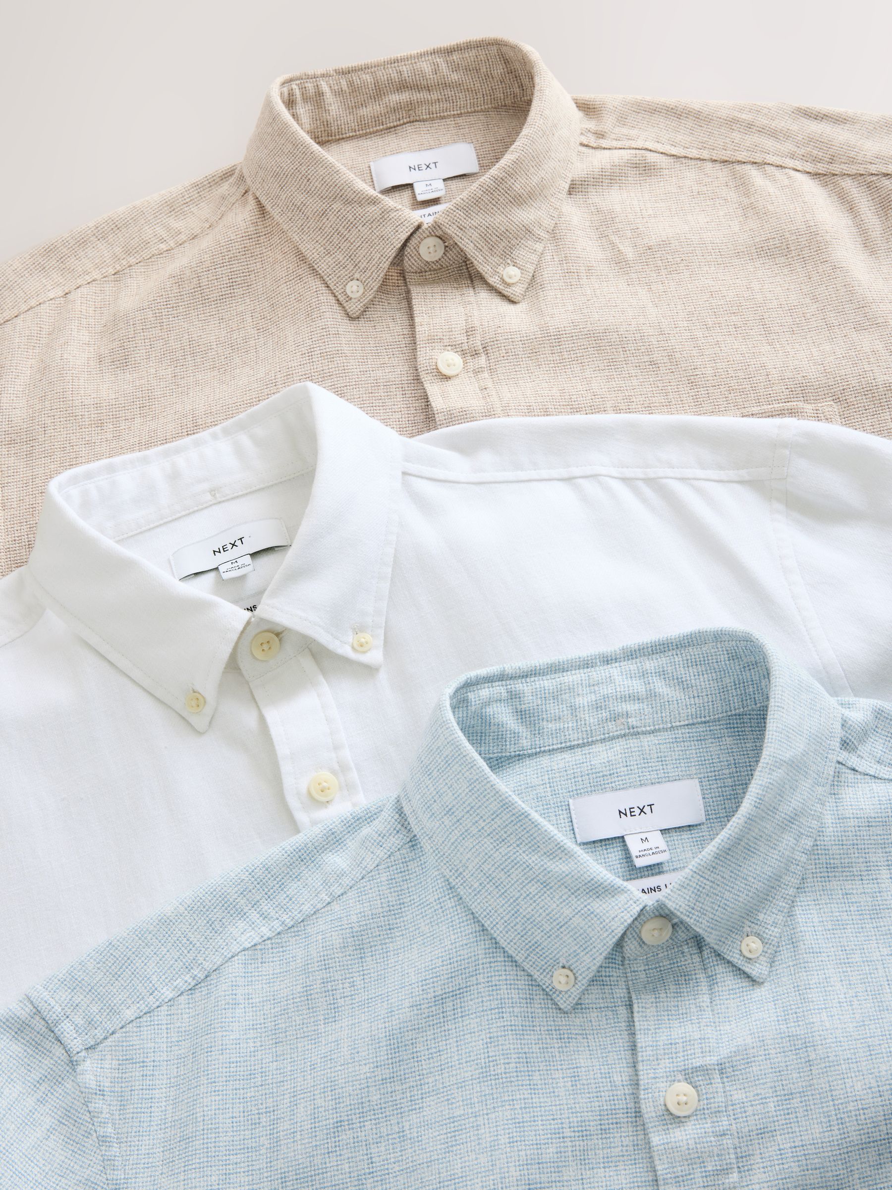 Buy Multi Cotton Linen Blend Short Sleeve Shirts 3 Pack from Next USA