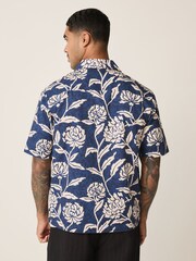 Indigo Blue Floral Print Short Sleeve Shirt - Image 3 of 4