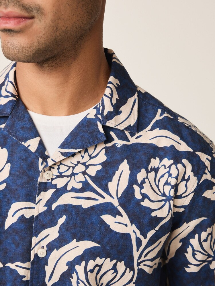 Indigo Blue Floral Print Short Sleeve Shirt - Image 4 of 4