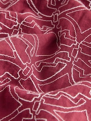 Red Textured Embroidered Leaf Short Sleeve Shirt - Image 7 of 7